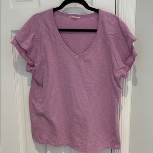 Caslon Lavender Pink V-Neck Women's T shirt ruffle Sleeve Top XL